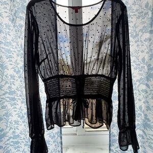 Guess Black Sheer Blouse with Dotted Design